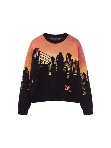 Men s Jacquard Sunset Cotton Knit Dark Orange - DSQUARED2 - BALAAN 1