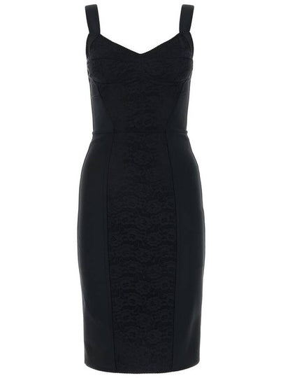 Dolce & Gabbana Bustier Lace Insert Silk Midi Dress Black - DOLCE&GABBANA - BALAAN 2