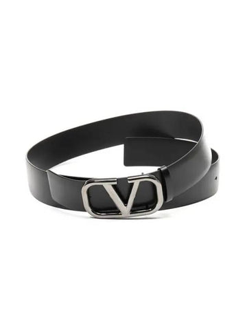 V Logo Signature Leather Belt Black - VALENTINO - BALAAN 1