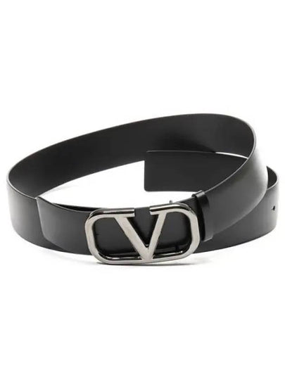 V Logo Signature Leather Belt Black - VALENTINO - BALAAN 2