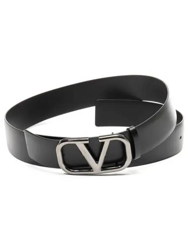 V Logo Signature Leather Belt Black - VALENTINO - BALAAN 1