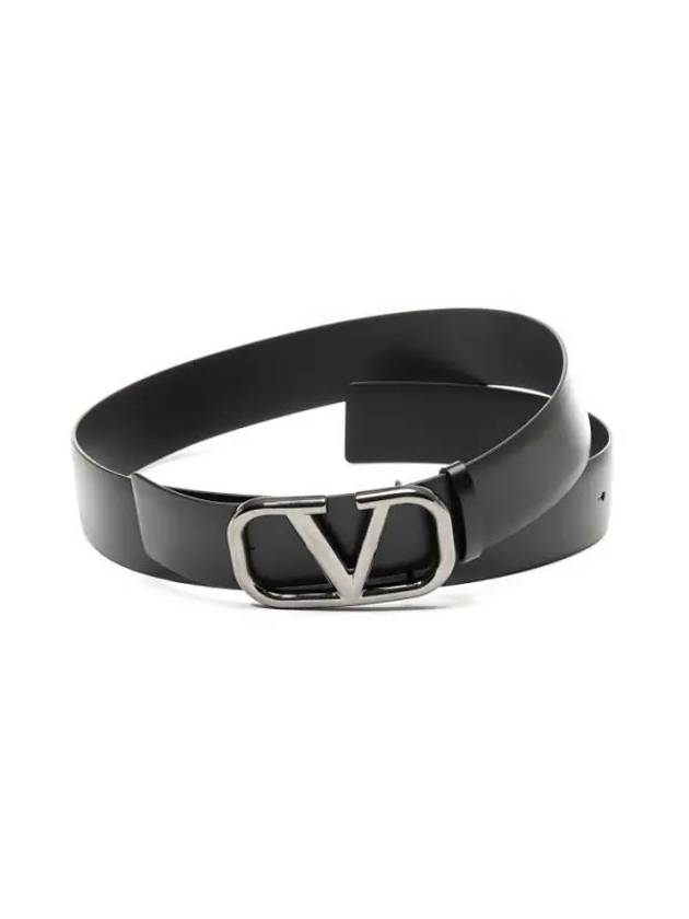 V Logo Signature Leather Belt Black - VALENTINO - BALAAN 2