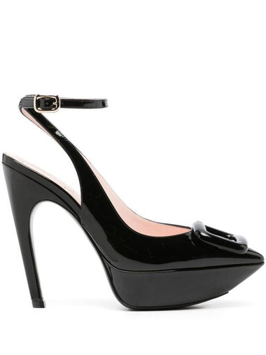 Choc Lacquered Buckle Patent Leather Slingback Black - ROGER VIVIER - BALAAN 1