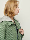 Women's Hooded Detachable Zip-up Wool Jacket Green - PRETONE - BALAAN 4