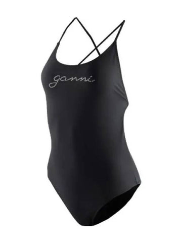 Black recycled tie string swimsuit - GANNI - BALAAN 1