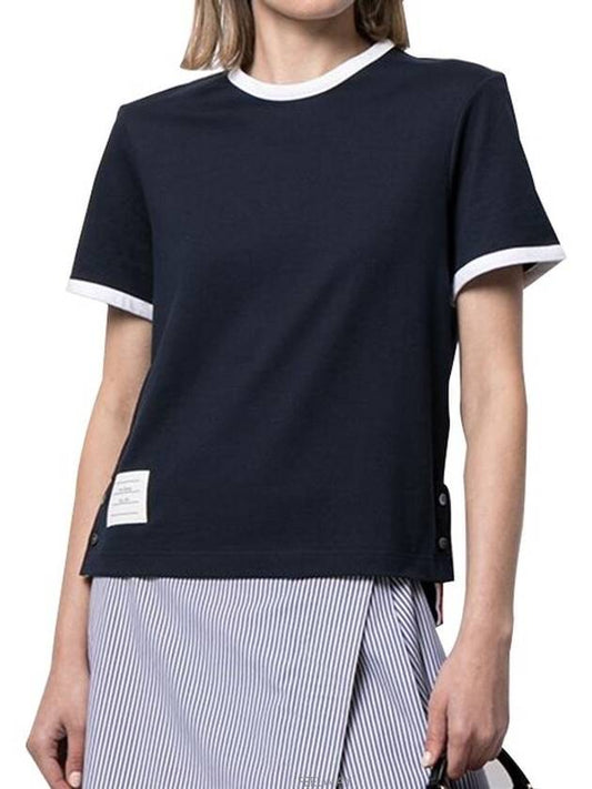 Asymmetric Hem Short Sleeve T-Shirt Navy - THOM BROWNE - BALAAN 2