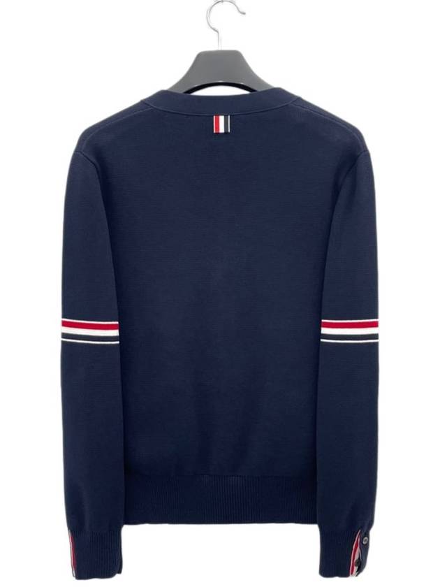 Milano Stitch Sprite Armband Cotton V-neck Cardigan Navy - THOM BROWNE - BALAAN 3