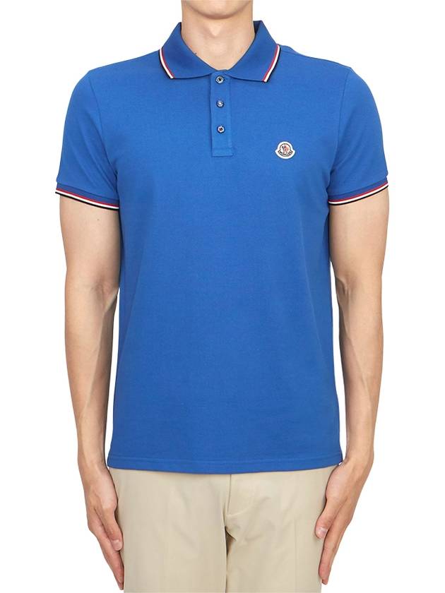 Stripe Trimming Logo Short Sleeve Polo Shirt Blue - MONCLER - BALAAN 2