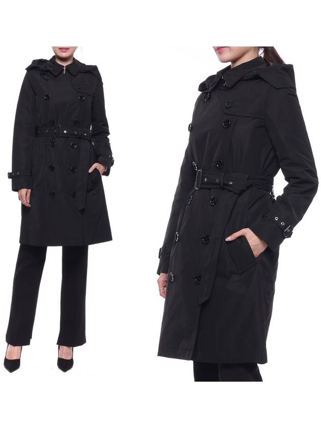 Detachable Hood Teffeta Kensington Trench Coat Black - BURBERRY - BALAAN 3