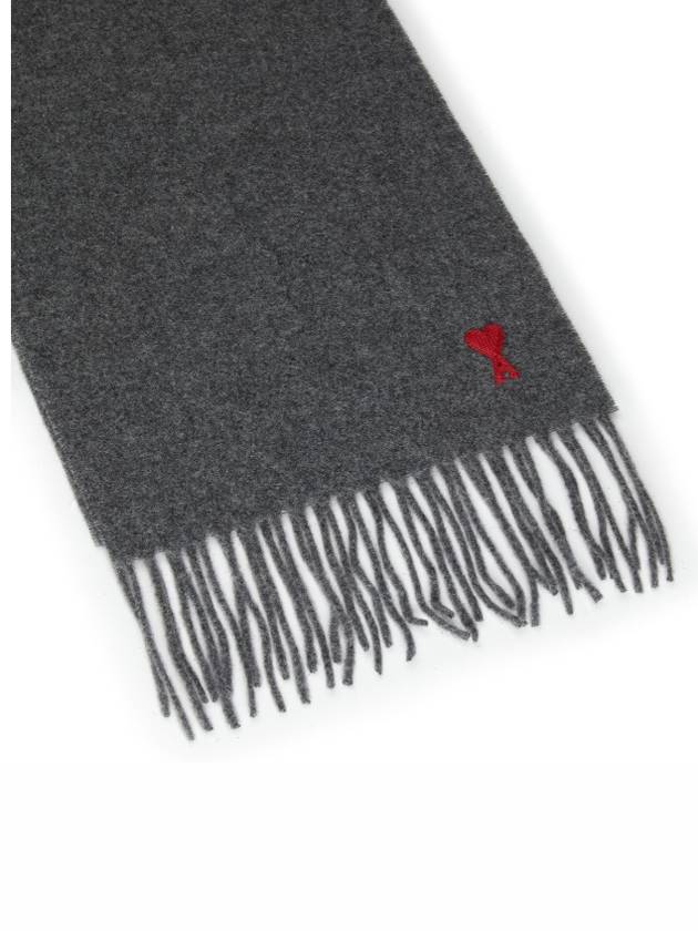 Small Heart Logo Wool Scarf Dark Grey - AMI - BALAAN 4