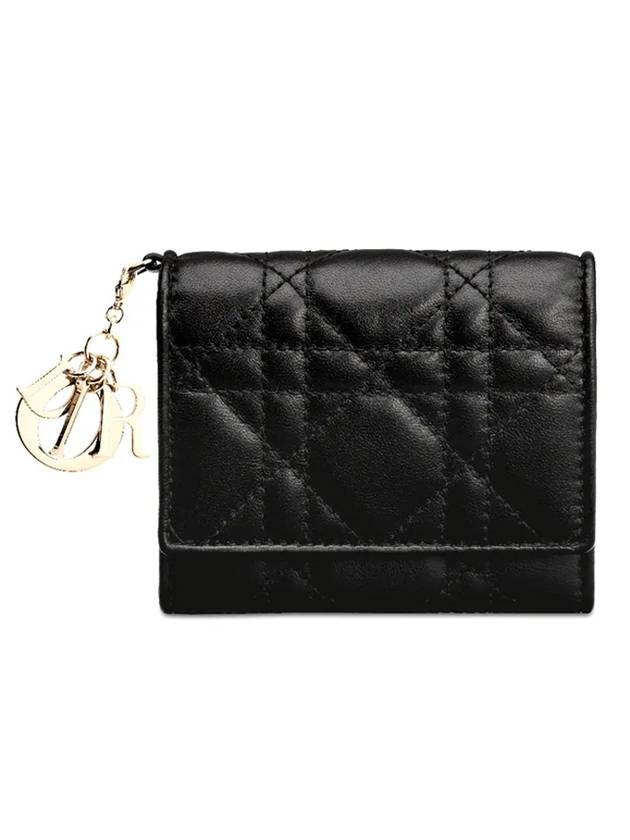 Lady Lotus Cannage Lambskin Half Wallet Black - DIOR - BALAAN 1