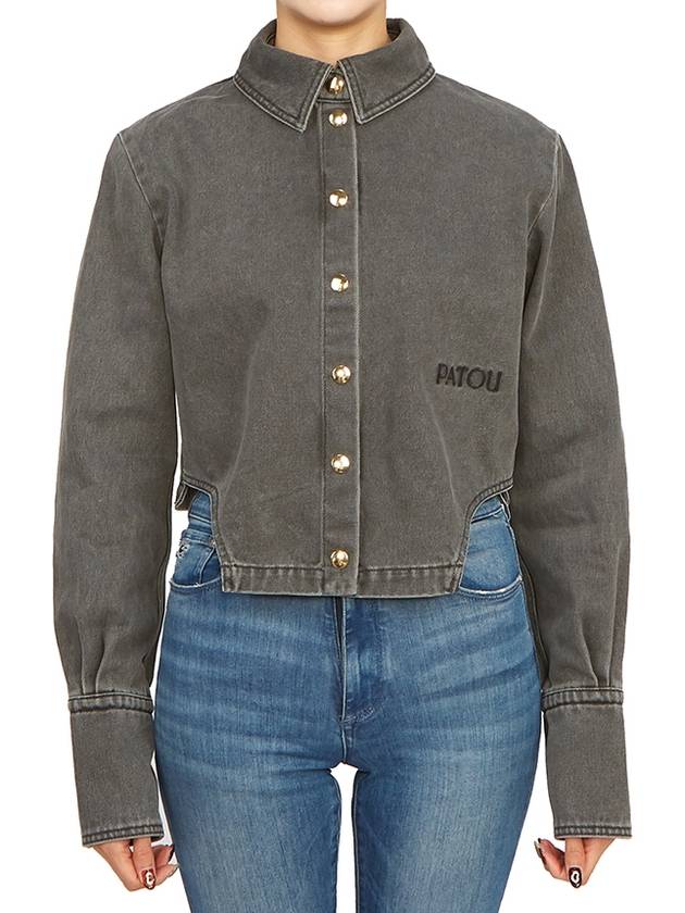 Embroidered Logo Cropped Denim Jacket Grey - PATOU - BALAAN 4