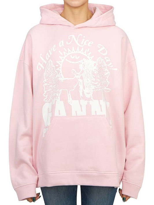 Women's Logo Print Organic Cotton Hoodie Pink - GANNI - BALAAN 2