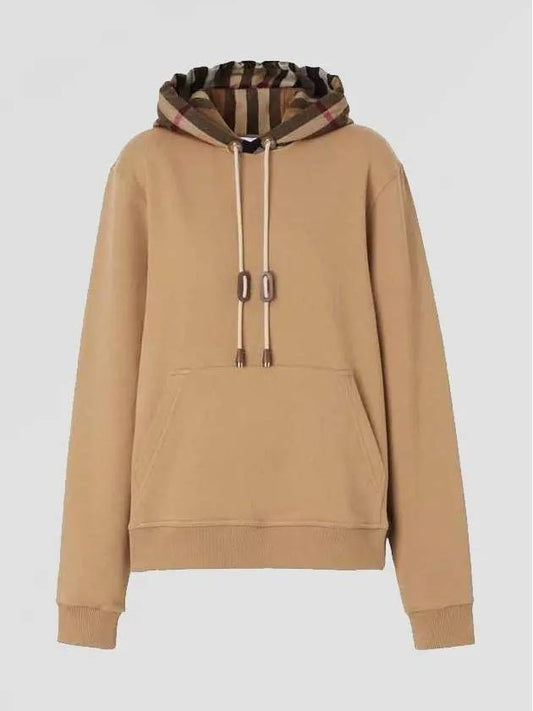 Check Hooded Cotton Oversized Hooded Top Camel - BURBERRY - BALAAN 2