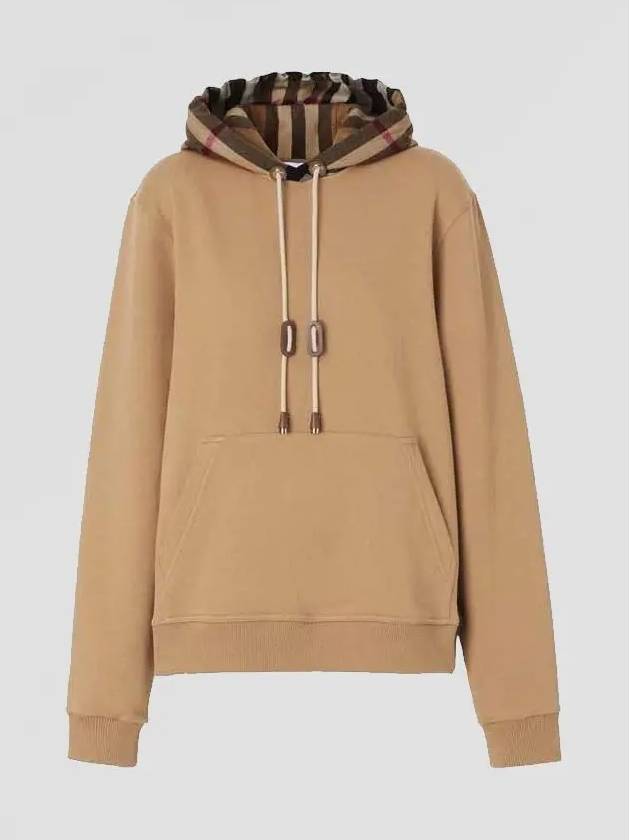 Check Cotton Oversized Hoodie Camel - BURBERRY - BALAAN 3