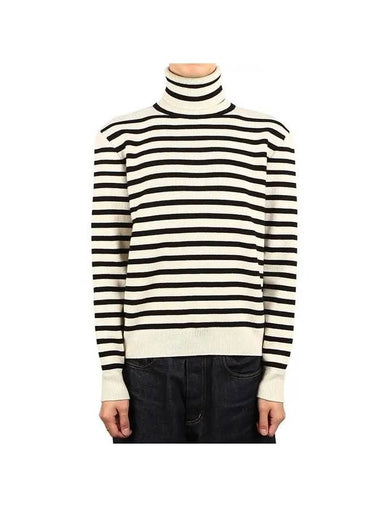 Heritage Cashmere Stripe Turtleneck White - CELINE - BALAAN 1