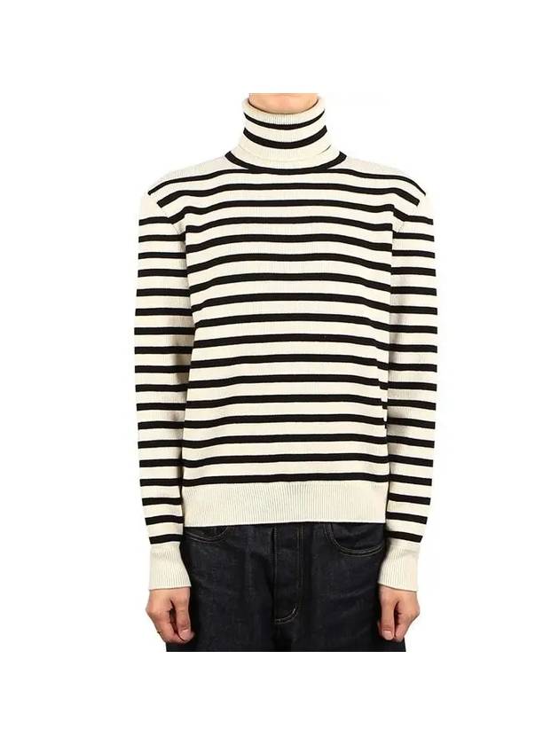 Heritage Cashmere Stripe Turtleneck White - CELINE - BALAAN 2