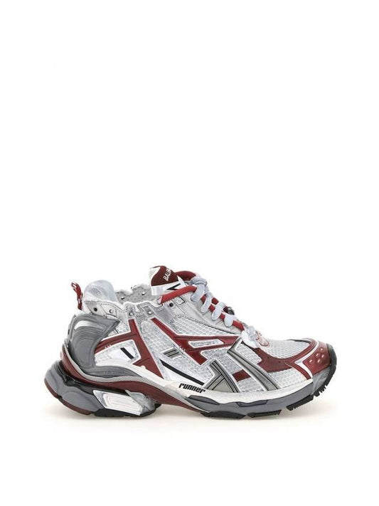 Effect Mesh Runner Low Top Sneakers Grey Burgundy - BALENCIAGA - BALAAN.