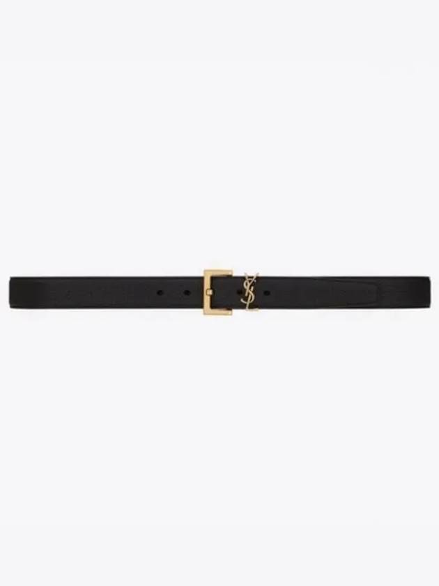 Men's Monogram Grain Leather Belt Gold - SAINT LAURENT - BALAAN 2