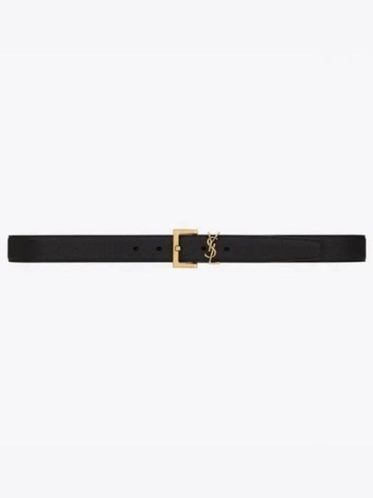 Men's Monogram Grain Leather Belt Gold - SAINT LAURENT - BALAAN 2