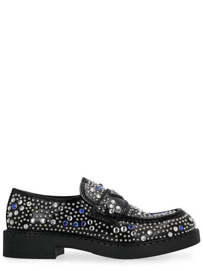 Black brushed leather loafers with studs and rhinestones - PRADA - BALAAN 2