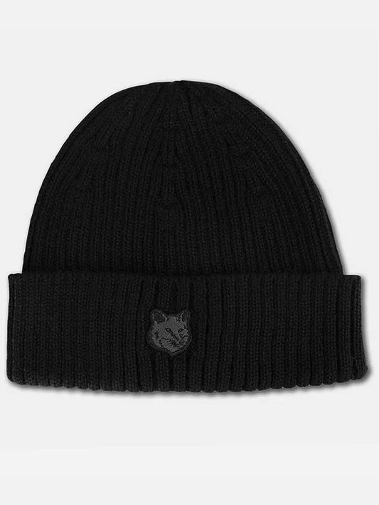 Bold Fox Head Patch Ribbed Beanie Black - MAISON KITSUNE - BALAAN 2