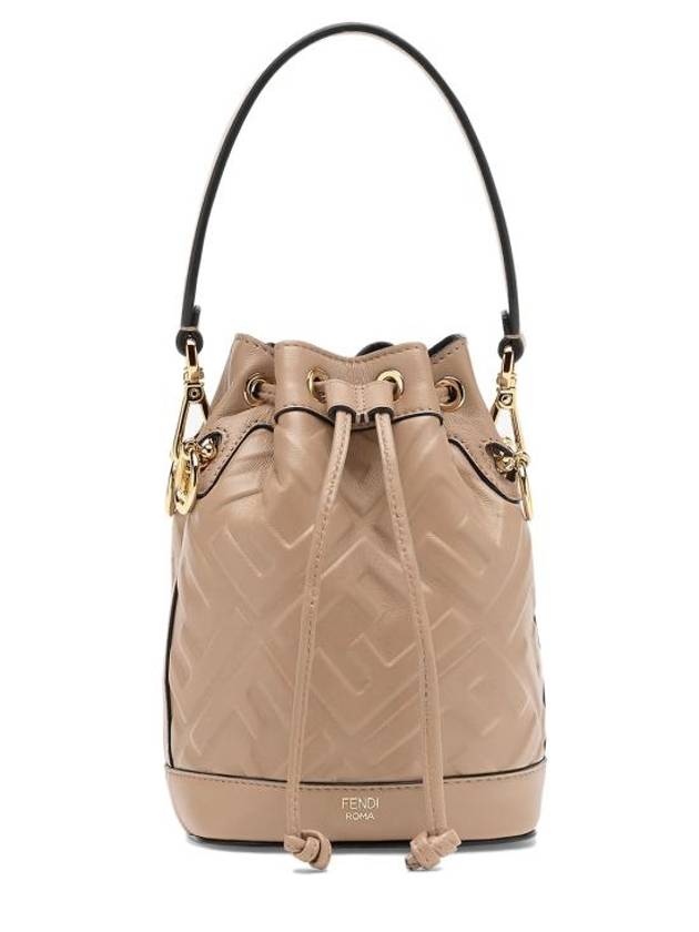 Mon Tresor FF Motif Leather Mini Bucket Bag Grey - FENDI - BALAAN 1