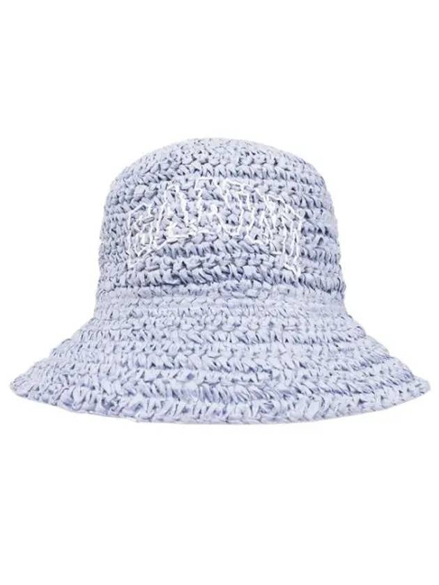 Embroidered Logo Straw Bucket Hat Blue - GANNI - BALAAN 2