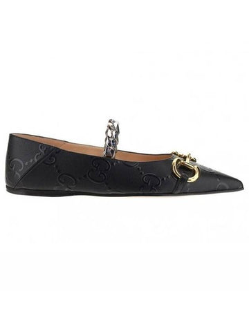 Horsebit Monogram GG Ballerina Black - GUCCI - BALAAN 1