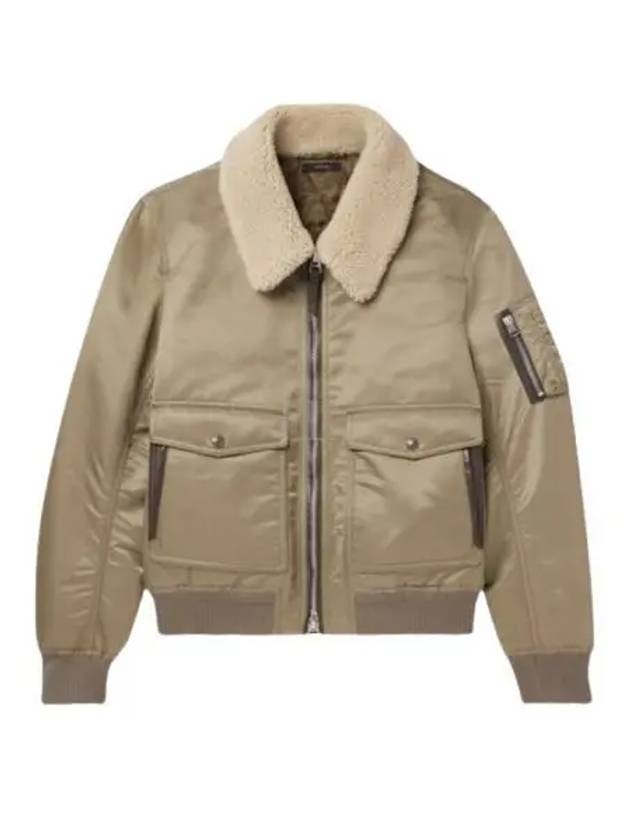 Men's Nylon Twill Shearling Collar Flight Bomber Jacket Khaki - TOM FORD - BALAAN 2