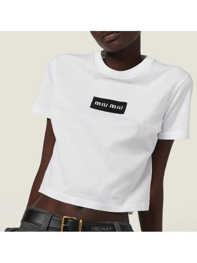 Embroidered Logo Short Sleeve T-Shirt White - MIU MIU - BALAAN 2