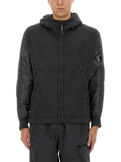 Diagonal Raised Fleece Mixed Quilted Zip Up Hoodie Black - CP COMPANY - BALAAN 2