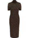 FF Cotton Midi Dress Brown - FENDI - BALAAN 2