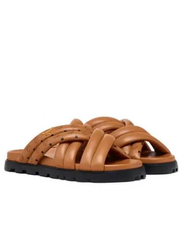 Lamb Leather Monogram Print Slippers Brown - MCM - BALAAN 2