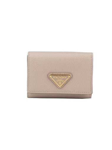 Women's Triangle Logo Saffiano Compact Half Wallet Pink - PRADA - BALAAN 1