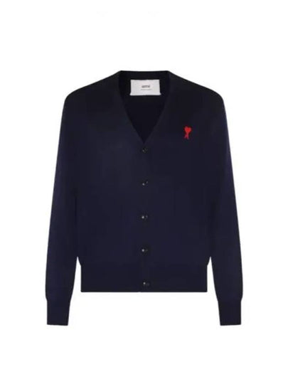 Small Heart Logo Wool Cardigan Navy - AMI - BALAAN 2