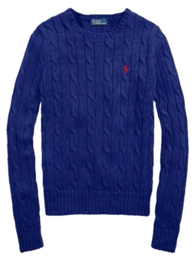 Embroidered Logo Pony Cable Knit Top Blue - POLO RALPH LAUREN - BALAAN 3