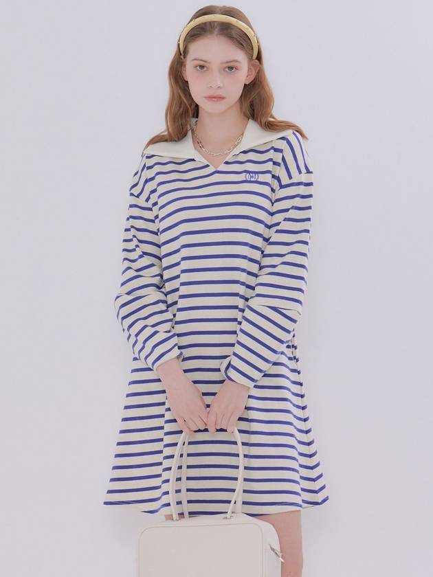 Stripe Collar Midi Dress Blue - METAPHER - BALAAN 4