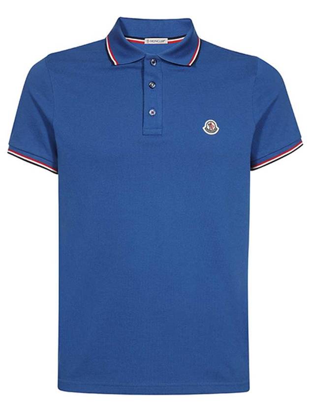 Stripe Trimming Logo Short Sleeve Polo Shirt Blue - MONCLER - BALAAN 2