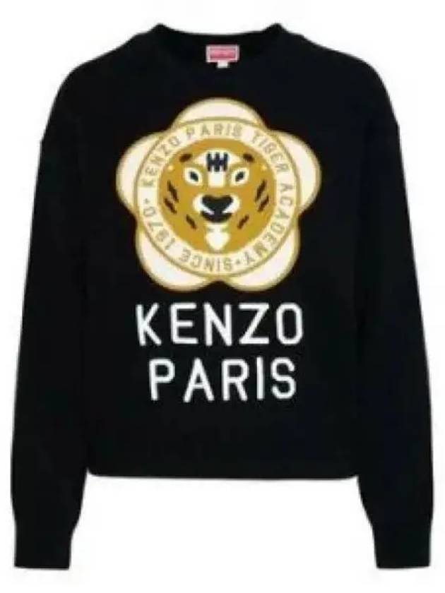 Women's Tiger Academy Wool Knit Top Black - KENZO - BALAAN 2