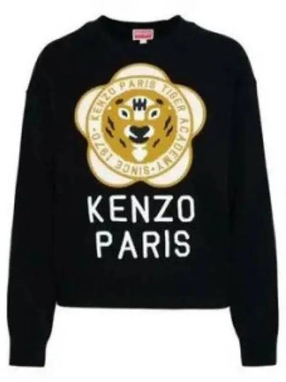 Women's Tiger Academy Wool Knit Top Black - KENZO - BALAAN 2