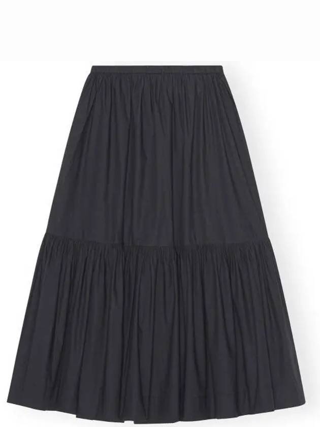 Cotton Poplin Maxi Flounce Long A-Line Skirt Black - GANNI - BALAAN 2