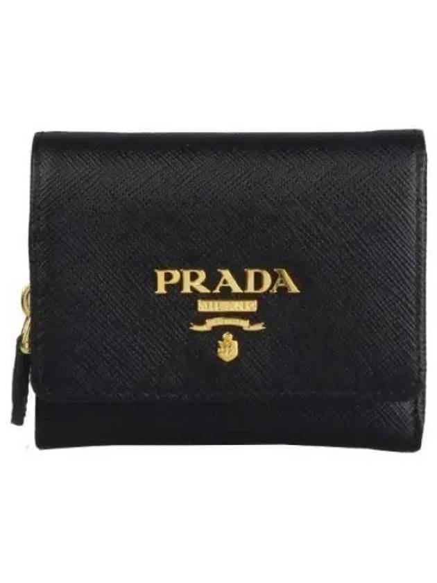 Saffiano Tri-Fold Leather Half Wallet Black - PRADA - BALAAN 2