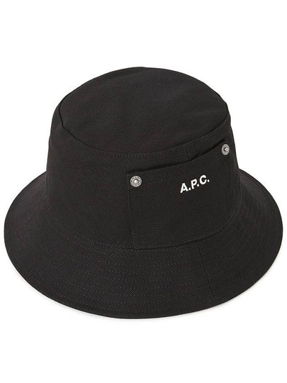 Thais Embroidered Logo Pocket Cotton Canvas Bucket Hat Black - A.P.C. - BALAAN 2