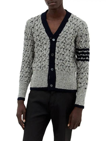 4 Bar Stripe Cable Knit Cardigan Grey - THOM BROWNE - BALAAN 2