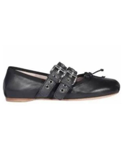 Buckle Strap Nappa Leather Ballerina Black - MIU MIU - BALAAN 2