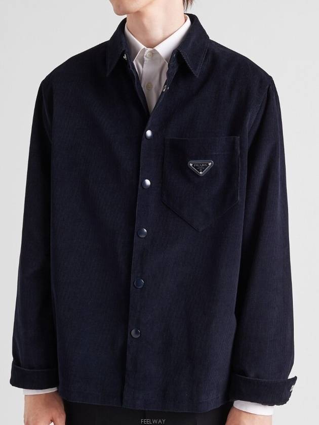 Triangle Logo Corduroy Shirt Jacket Blue - PRADA - BALAAN 2