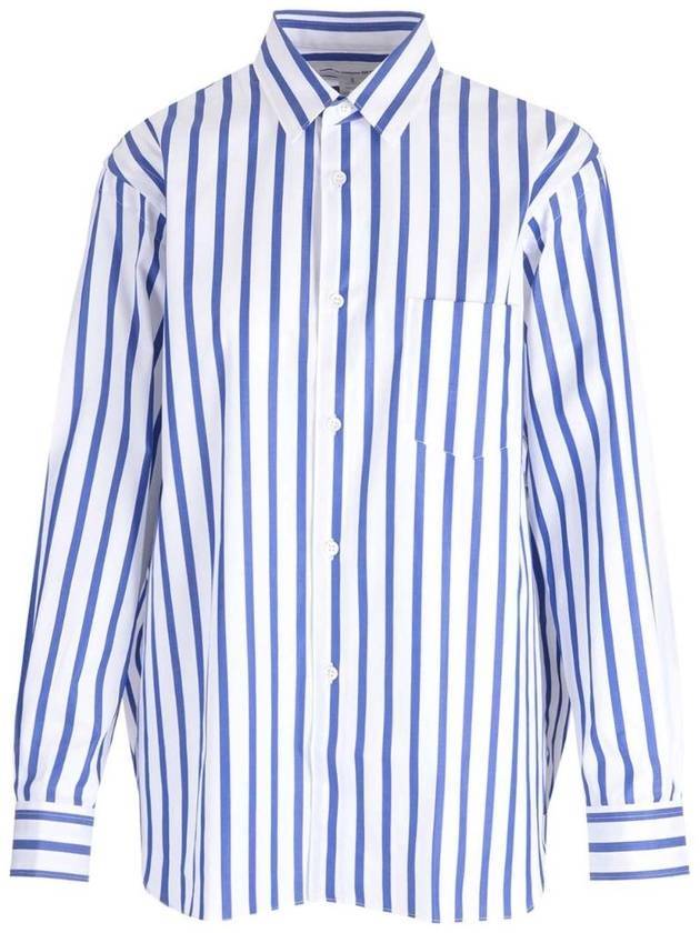 Men's Striped Poplin Long Sleeve Shirt Blue - COMME DES GARCONS - BALAAN 1