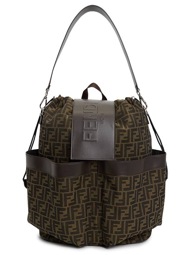 FF Jacquard Fabric Drawstring Backpack Brown - FENDI - BALAAN 6