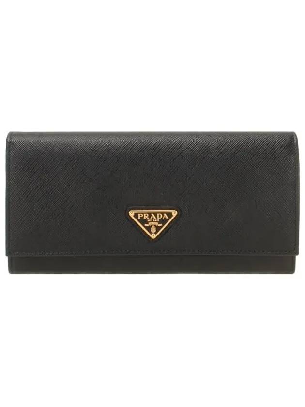 Saffiano Triangular Logo Flap Long Wallet Black - PRADA - BALAAN 2